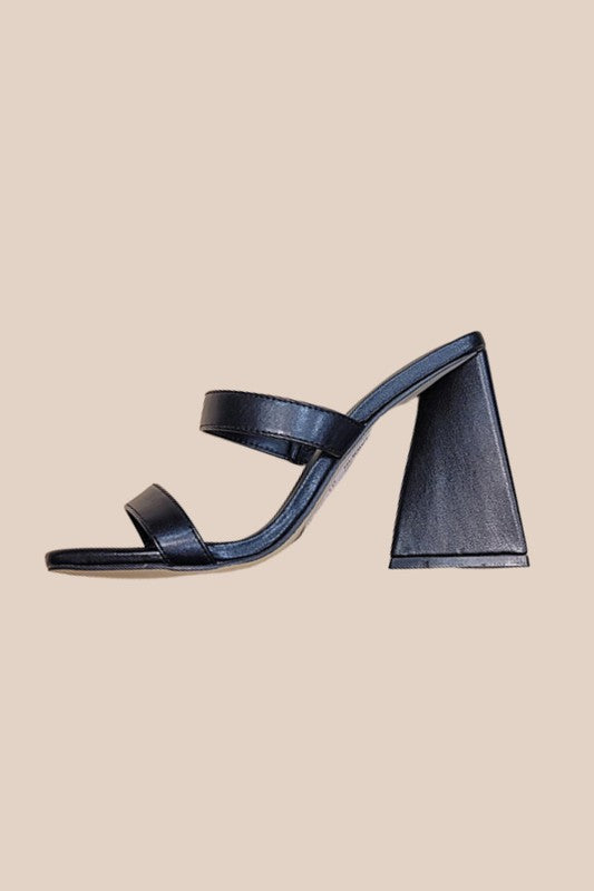 Naya Double Strap Sculptured Flared Block Heel Mules