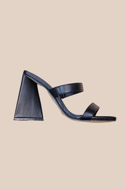 Naya Double Strap Sculptured Flared Block Heel Mules