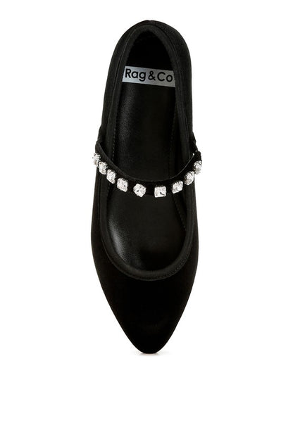 Aralia Rhinestones Detail Velvet Mary Jane Ballerina Flats