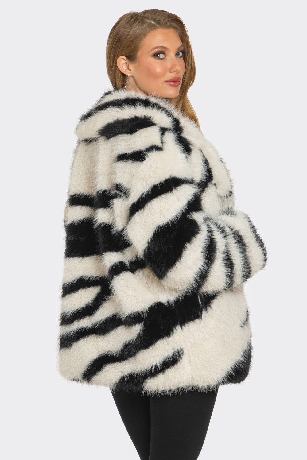 Sahara Zebra Print Faux Fur Coat Animal Print Jacket