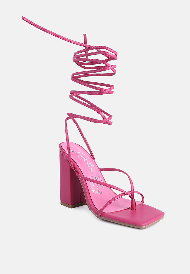 Sydnee Lace Up Straps Block High Heel Sandals