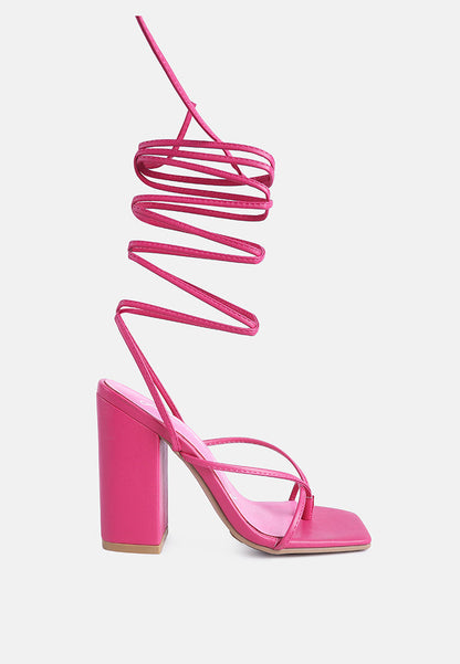 Sydnee Lace Up Straps Block High Heel Sandals