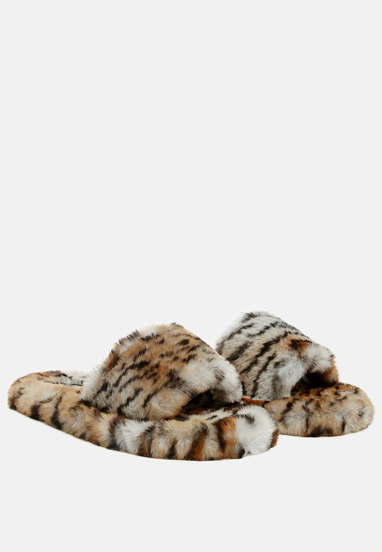 Dolce Plush Faux Fur Zebra Print Slippers