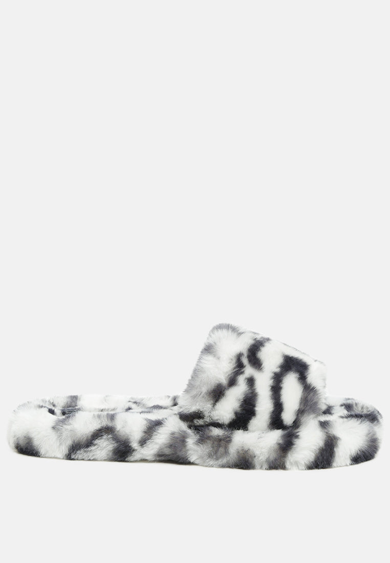 Dolce Plush Faux Fur Zebra Print Slippers