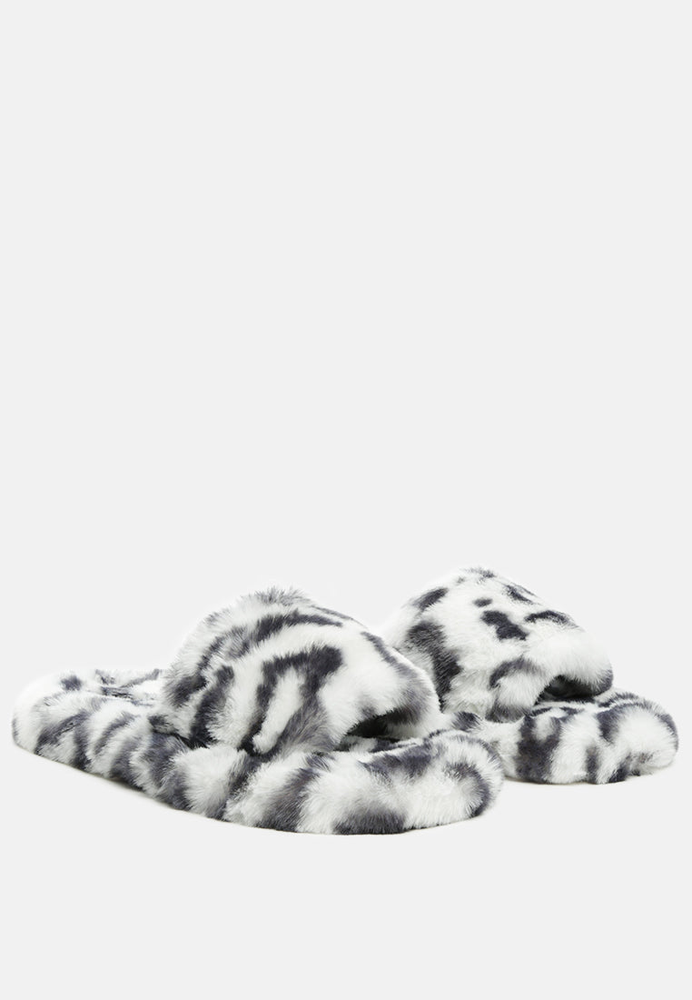 Dolce Plush Faux Fur Zebra Print Slippers