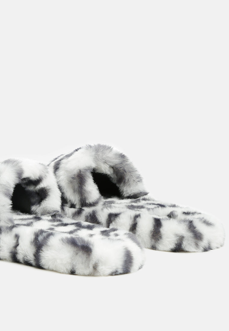 Dolce Plush Faux Fur Zebra Print Slippers