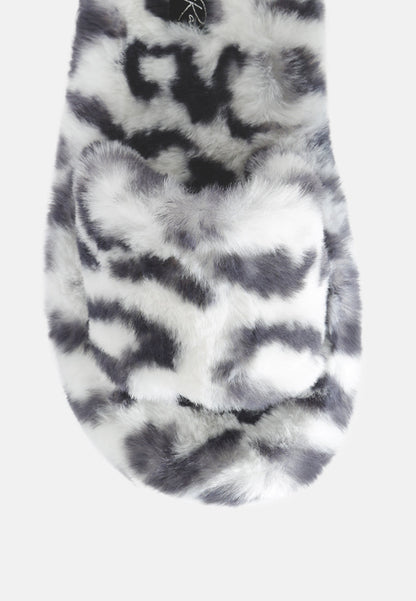 Dolce Plush Faux Fur Zebra Print Slippers