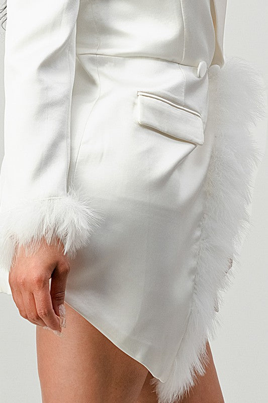 Heavenly Glam Feather Trim Blazer Dress