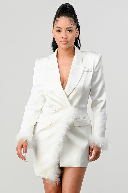 Heavenly Glam Feather Trim Blazer Dress